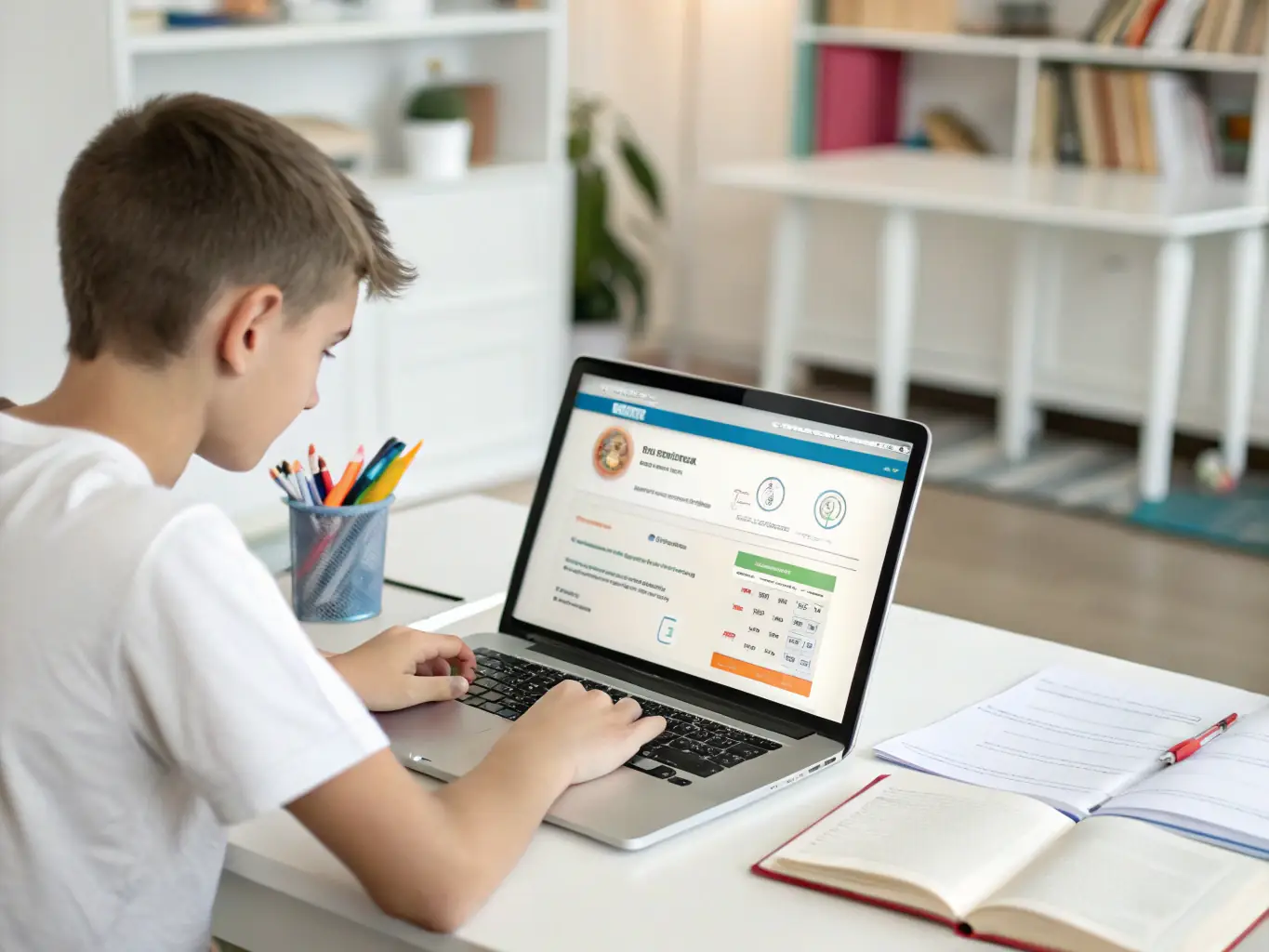An image showing a virtual classroom with students engaging with native-speaking instructors via video call, focusing on a French language lesson.