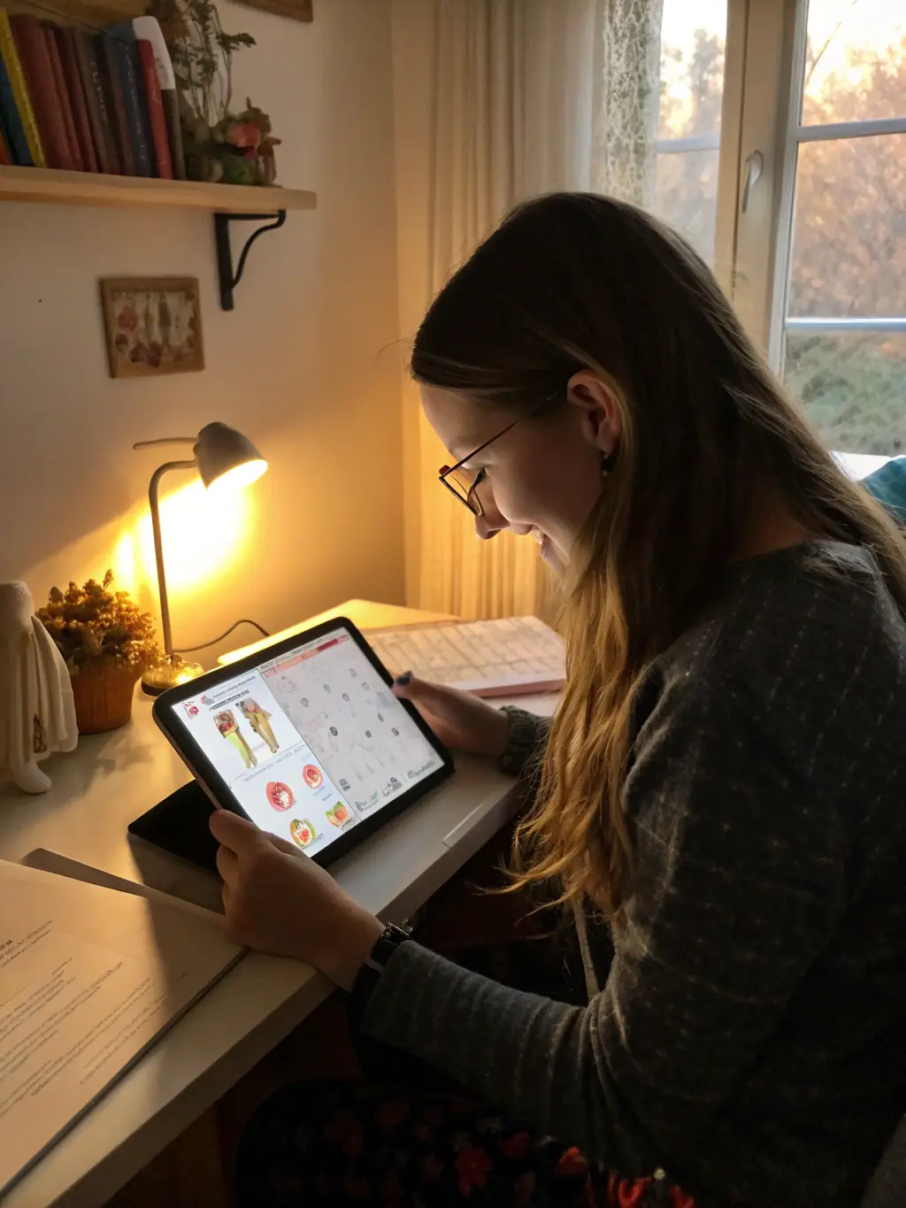A student reviewing TOEFL reading comprehension strategies with a native English instructor in a virtual classroom setting.