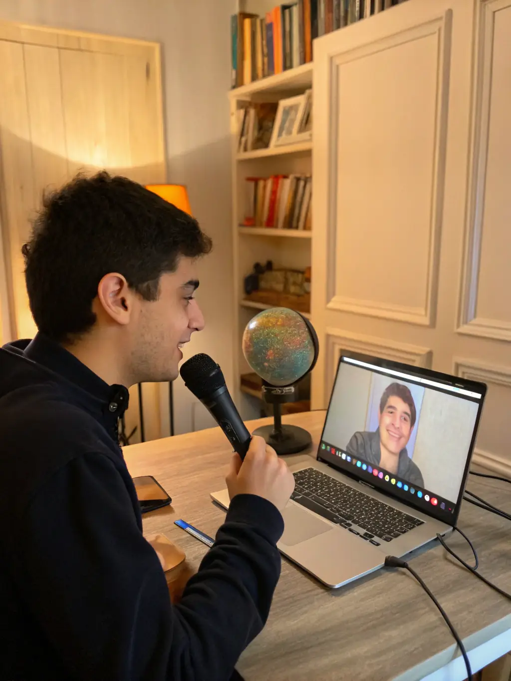 A student confidently answering questions during a DELF exam simulation, guided by a native French instructor.